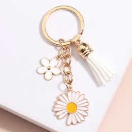 Cute Enamel Keychain Suower Tassel Ring Flower Key Chains Friendship Gifts For Women Girls Handbag Accessorie DIY Jewellery