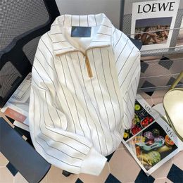 Men's Hoodies Summer Striped Print Long Sleeve Men Polo Zipper Sweatshirts Vintage Fashion Casual Oversized Clothing Office Daily Wear White