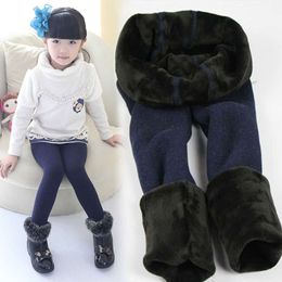 2023 New Winter Girls Thick Warm Children Kids Elastic Waist Colorful Plus Veet Leggings Pants Fluff L2405