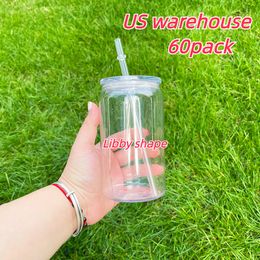 Recyclable ready to ship unbreakable clear transparent PET plastic acrylic 16oz beer glass soda can with pp lid and straw for UV DTF transfer,sold by case