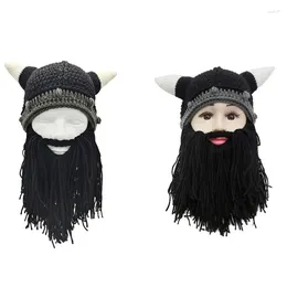 Berets 2 Pieces Moustache Hat Parent-Child Funny Knitted Beard Mask Removable Autumn Winter Halloween Dropship