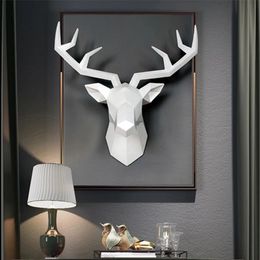 Deer Head Sculpture Animal Statue Figurines Wall Hanging Creative Elk Art Antlers Statuette for Office Decoration Mount 240523