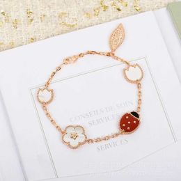Designer bracelet Van fashion luxury Jewellery for lovers Clover Ladybug Bracelet 18K Rose Gold Red Lucky Beetle with Original logo