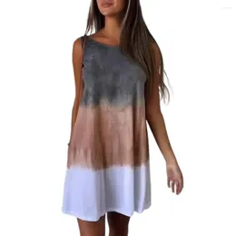 Casual Dresses Summer Tank Dress Women Tie-dye Gradient Contrast Color Sleeveless Short Sundress A-line Loose Round Neck Vest Mini