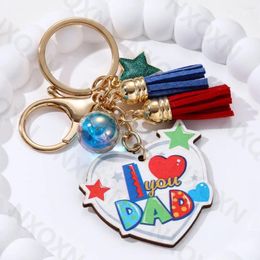 Keychains I Love Dad Heart Star Wooden Keychain Classic Farther's Day Gift For Papa Handmade Car Key Decoration Jewelry Set