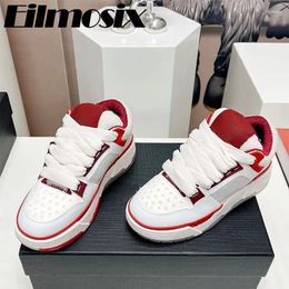 Casual Shoes Thick Sole Height Increasing Bread Women 2024 Runway Mixed Colors Lovers Lace Up Sneakers