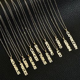 12 Zodiac Constellations Necklaces Pendant 14K Yellow Gold Letter Leo Necklace For Women Men Fashion Jewellery Gifts