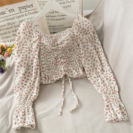 Women's Blouses 2024 Women Long Sleeve Print Blouse Elegant Summer Girl Short Chiffon Blousas Floral Shirt Bottomings Pullovers Tops WZ2184