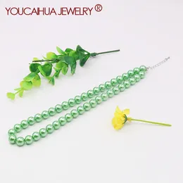 Necklace Earrings Set 10mm Green Shell Pearl Round Beads Neckchain Gifts For Women 5cm Extension Chain Women's Jewelry Making Design