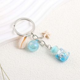 Handmade Beautiful Keychains Blue Glass Bottle Starfish Shell Ocean Life For Women Men Friend Gift Handbag Accessories Jewellery