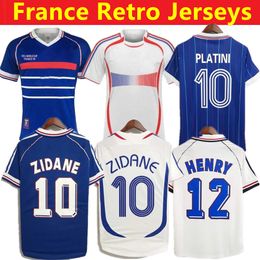 Fransa Retro Gömlek 1998 2002 Vintage Zidane Henry Maillot Futbol Gömlekleri 1996 2004 Futbol Gömlek Trezeguet Finalleri 2006 Beyaz 2000 Platini