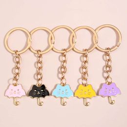 1Set(5Pcs) Cute Keychain Colorful Cat Umbrella Ring Enamel Key Chains Friendship Gifts For Women Men DIY Handmade Jewelry