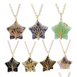 Pendant Necklaces Natural 7 Chakra Star Stone Necklace Tree Of Life Hand Gold Wire Wrapped Gravel Healing Gemstone Jewelry Drop Deli Dhamh