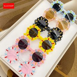 Sunglasses KLASSNUM Sunglasses for Kids Girls Cute Sun Flower Round Sun Glasses Uv400 Boys Toddler Lovely Baby Outdoor Children Sunglasses Y240523