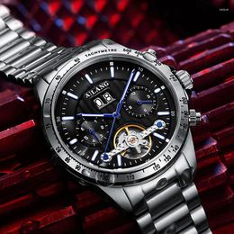 Wristwatches Lettering Dial Men Military Sport Watches Men's Tourbillon Mechanical Clock Calendar Waterproof Wrist Watch