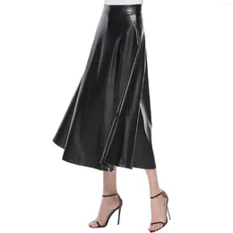 Skirts Women Long Fashion Leather PU Skirt 2024 Solid Office Lady Midi Elegant High-Waisted Party Bottoms