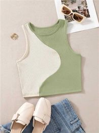 Women's T-Shirt Womens Cute Preppy Style Patchwork Tank Top Summer Crewneck Sleeveless Bodycon Crop Tops Y2K Clothes Streetwear Baby Tee Vest S245316