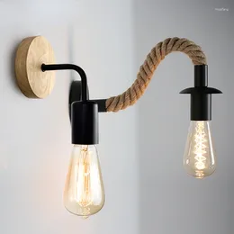 Wall Lamp Vintage Rope Wood E27 110V 220V Indoor Loft Outdoor Corridor Lights Industrial Sconce Bedside