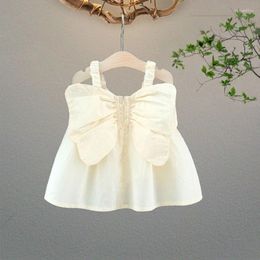 Girl Dresses Girls' Dress 2024 Summer Children's Butterfly Wings Back Solid Colour Halter Princess Cotton