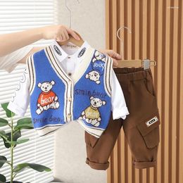 Clothing Sets Baby Boy Clothes Set Spring Autumn Cartoon Sleeveless Knitted Sweater Cardigan Vest White Shirts Casual Pants Boys Tracksuit