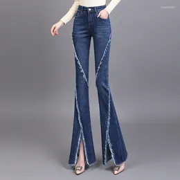 Women's Jeans Fashion Chic Slit Tassel Women's Flare Pants Autumn High Waist Denim Street Trousers Pantalones De Mujer