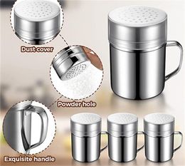 Factory Mills Stainless Steel Dredges Spice Shaker Pepper Bottles with Handles and Lids Powder Sugar Duster8077897