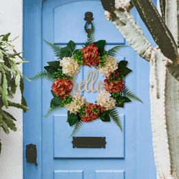 Decorative Flowers Artificial Wreath Home Decor Summer Hydrangea Vibrant Orange White Floral For Front