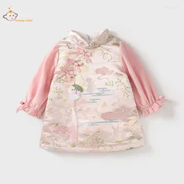 Girl Dresses 2024 Pink Chinese Cheongsam For Girls Kids Princess Dress Hanfu Birthday ClothingChinese Traditional Outfit