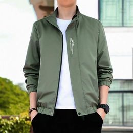 Men's Jackets Men Stand Collar Embroidered Jacket Letter Print Windbreaker With Zipper Placket For Spring