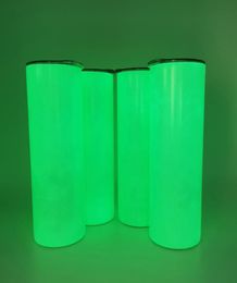 sublimation straight luminous bottle 20oz cylinder glow in the dark stainless steel insulated thermos fluorescence white blank hea7221462