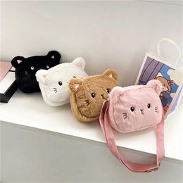 Handbags New cute soft plush childrens shoulder bag cartoon cat baby girl messenger small bag childrens handbag coin wallet Y240523