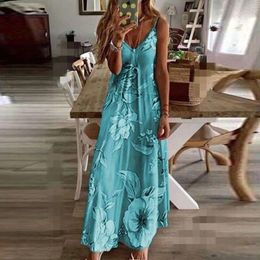 Casual Dresses 1pc Women Sexy Dress Summer Sleeveless V-Neck Floral Print Long Maxi Swing Backless Plus Size Tank L2