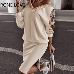 Work Dresses Women Elegant V Neck Sequins Bow Decoration Long Sleeves Skinny Knee-length Casual Skirt Sets