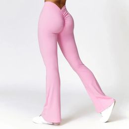 Yoga Pants Flare Leggings Women High Waist Wide Leg Gym Fitness Sports Flared Pant Dance Trousers Vshaped Hip 240516