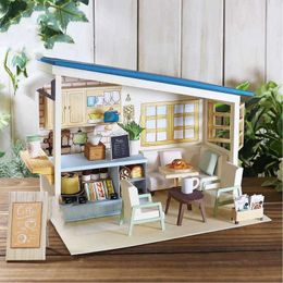 Doll House Accessories DIY Doll House Casa Mini Furniture Set Coffee Shop Paper Model Doll House Assembly Toy Childrens Christmas Gift Q240522