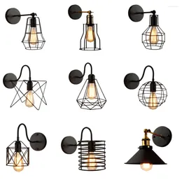 Wall Lamp Loft American Iron Black Lampshade Vintage Cage Guard Sconce Lighting Fixture Modern Indoor Lamps