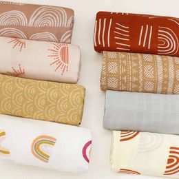 Newborn Blankets Wrap Rainbow Printed Organic Bamboo Cotton Muslin Bedding Cover Bath Towel Baby Swaddle 06054b