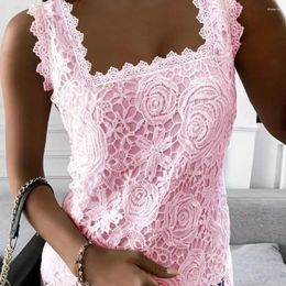 Women's Blouses Solid Colour Lace Tank Top Elegant Embroidered Floral Vest For Women Square Collar Lightweight Summer Ladies