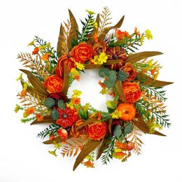 Decorative Flowers Fall Wreath Rustic Harvest Artificial Pumpkins Peony Autumn For Holiday Outdoor Wedding Decor