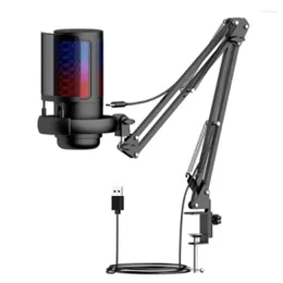 Microphones Gaming RGB Recording Microphone With Adjustable Arm Stand USB Desktops Condenser Mic For Podcasting Streaming Durable