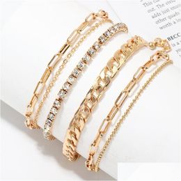 Anklets Fasion Punk Ankle Bracelets Gold Color For Women Rhinestone Summer Beach On The Leg Accessories Cheville Foot Jewellery Drop D Otcry