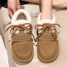 Casual Shoes Women Winter Flats Platform Soft Lace Up Comfortable Fur Short Plush Warm Fashion Outdoor Solid Boots 36-40