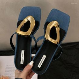 Slippers Brand Metal Buckle Slipper Slides Fashion Flip Flops Sandals Beach Shoes Women Slip On Casual Slide Gold Sliver Sandal Mujer