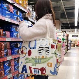 Shopping Bags Canvas Printed Large Capacity Grocery Washable And Reusable Fashion Outdoor Foldable Totes Heavy Duty Tote Bag
