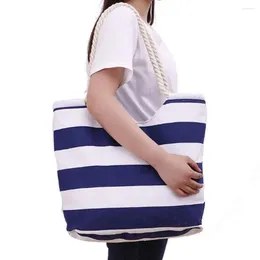 Storage Bags Stylish Women Handbag Large Capacity Canvas Bicolor Striped Female Single Shoulder Bag