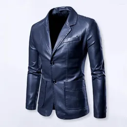 Men's Jackets Men Jacket Solid Colour Faux Leather Suit Coat Lapel Long Sleeve Pockets Single-breasted Business Windproof Outwear