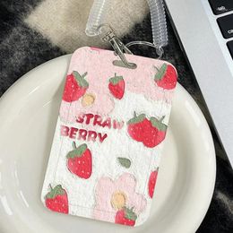 Keychains Strawberry Flowers Business Card Holder Key Chains Work Holders Name Cover Case Student Supplies