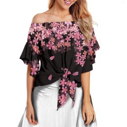 Women's Blouses Cherry Blossom Pattern Chiffon Top Polynesian Tribal Print Fashion Off-The-Shoulder Holiday Travel 2024 Customized For Women