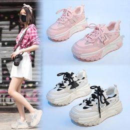 Casual Shoes Genuine Leather Women Dad 2024 Summer Breathable Sports High Rise Thick Soled Mesh Running