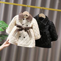 Down Coat Cute Kids Girls Thick Warm Jackets Winter Korean Style Pu Leather Patchwork Double-Breasted Cotton Padded Coats Children Clothes